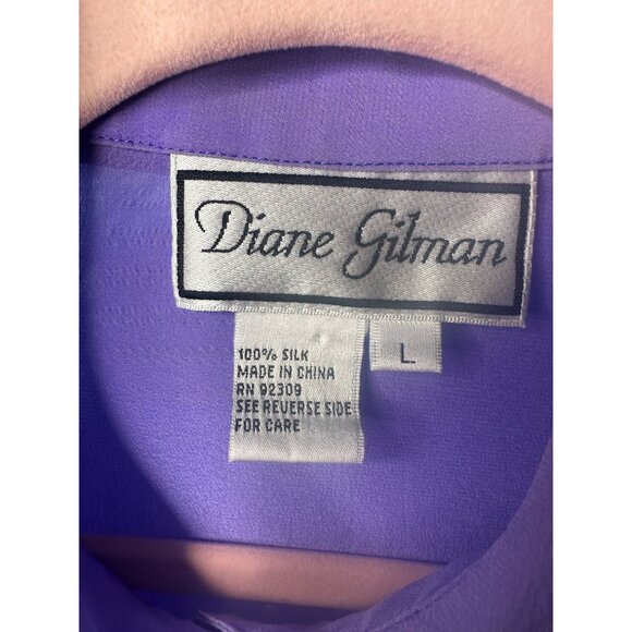 Diane Gilman Stained Glass Printed Silk Blouse With Blue Gem Details Long Sleeve - Picture 2 of 12